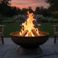 Outdoor Camping or Backyard Large Fire Pit Bowl with Spark Screen, Log Poker, and Metal Wood Grate - 30" - Bronze