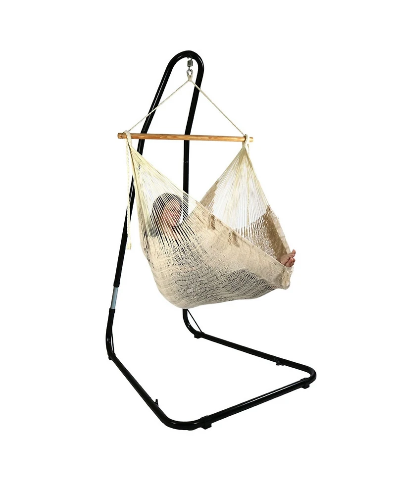 Large Cotton/Nylon Outdoor Mayan Hammock Chair with Adjustable Stand - 330 lb Weight Capacity - Natural