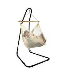 Large Cotton/Nylon Outdoor Mayan Hammock Chair with Adjustable Stand - 330 lb Weight Capacity - Natural