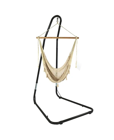 Large Cotton/Nylon Outdoor Mayan Hammock Chair with Adjustable Stand - 330 lb Weight Capacity - Natural
