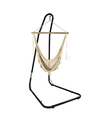 Large Cotton/Nylon Outdoor Mayan Hammock Chair with Adjustable Stand - 330 lb Weight Capacity - Natural