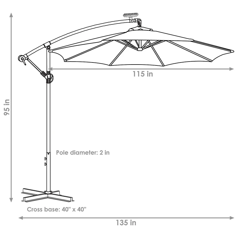 10-Foot Offset Cantilever Solar Patio Umbrella - Features Outdoor Led Lights, Crank, and Cross Base Navy Blue