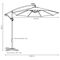 10-Foot Offset Cantilever Solar Patio Umbrella - Features Outdoor Led Lights, Crank, and Cross Base Navy Blue