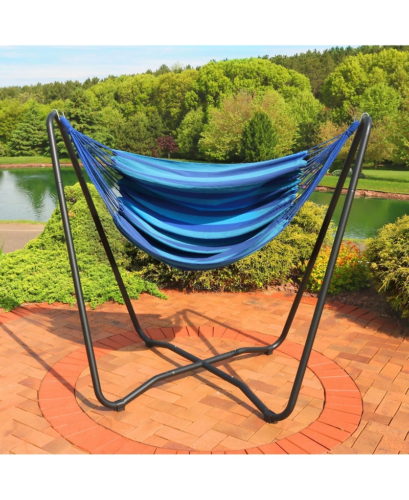 Hanging Rope Hammock Chair with Space-Saving Stand - 330 lb Weight Capacity