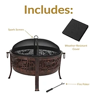 Outdoor Camping or Backyard Steel Northwoods Fishing Fire Pit with Spark Screen - 30" - Bronze