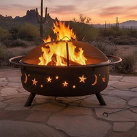 Outdoor Camping or Backyard Steel Round Cosmic Fire Pit with Spark Screen and Log Poker - 41.5" - Black