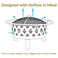 Outdoor Camping or Backyard Crossweave Cut Out Fire Pit with Spark Screen and Log Poker
