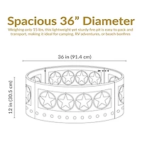 Outdoor Heavy-Duty Steel Portable Large Round Four Star Cut Out Fire Pit Ring - 36" - Black