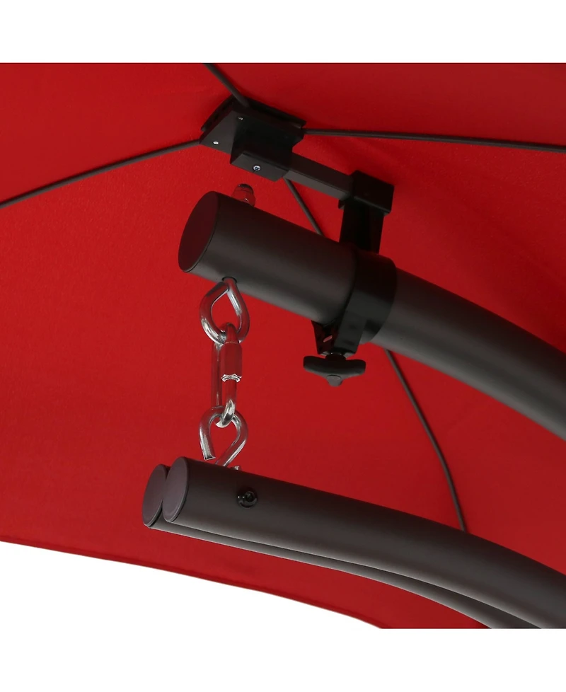 Outdoor Hanging Chaise Floating Lounge Chair with Canopy Umbrella and Arc Stand