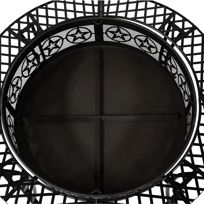 Outdoor Camping or Backyard Steel Round Four Star Fire Pit Table with Spark Screen - 40" - Black