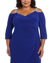R & M Richards Plus Embellished Cold-Shoulder Gown