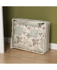 Household Essentials Canvas Blanket Storage Bag, 3 Sided Zipper with Clear Windowed Top