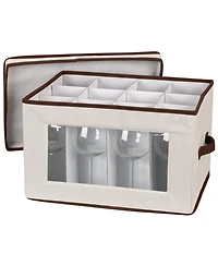 Household Essentials Wine Glass Storage Box, Windowed Panel and Handles, Cream