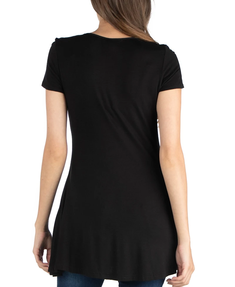 24seven Comfort Apparel Women's Short Sleeve Loose Fit Tunic Top