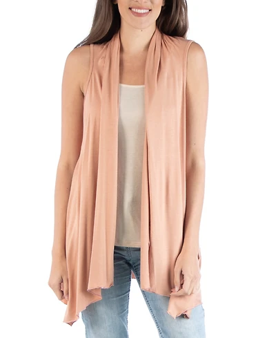24seven Comfort Apparel Draped Open Front Sleeveless Cardigan Vest