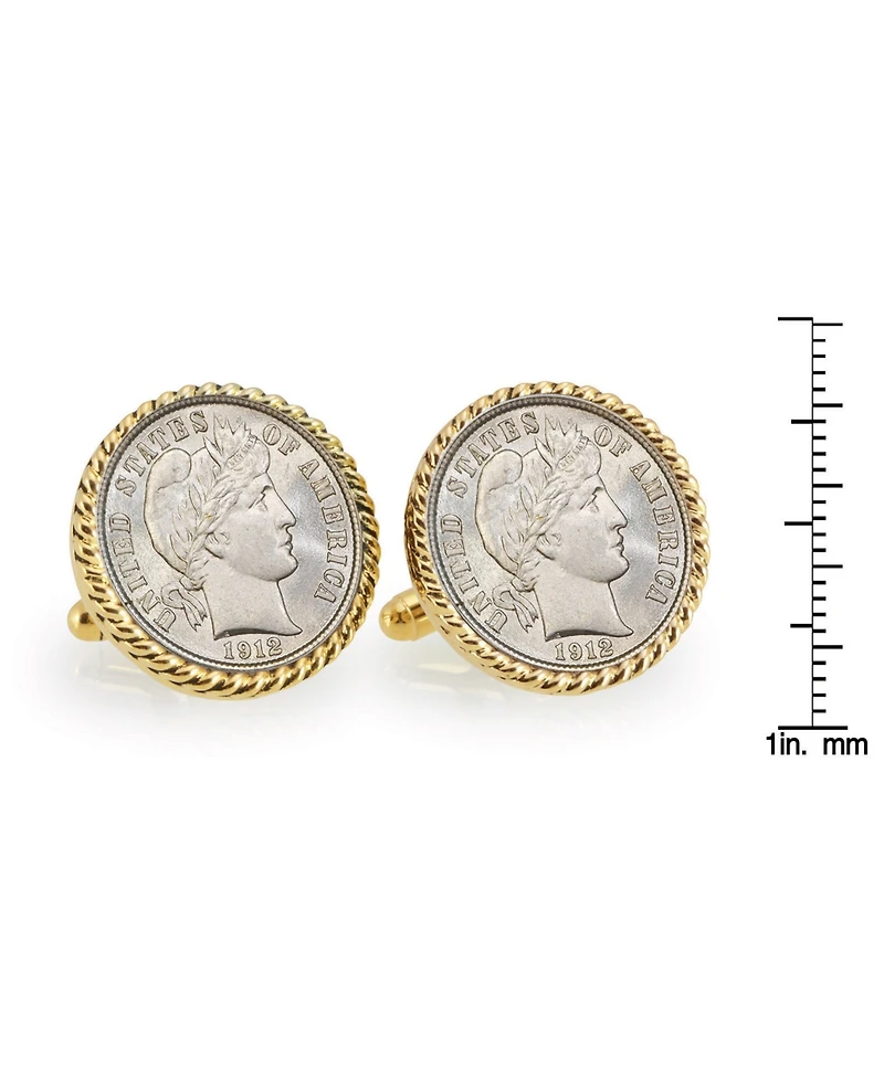 American Coin Treasures Silver Barber Dime Rope Bezel Coin Cuff Links