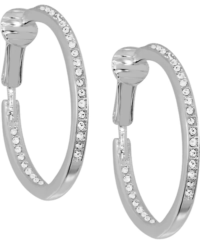 And Now This Cubic Zirconia Medium In & Out Clip-On Hoop Earrings in Silver-Plate, 1.18"