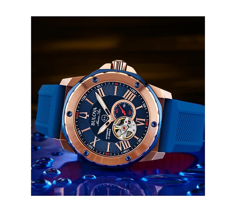 Bulova Men's Automatic Marine Star Blue Silicone Strap Watch 45mm