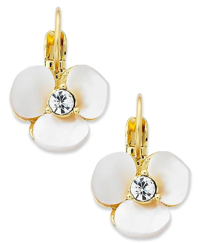 Kate Spade New York Earrings, Gold-Tone Cream Disco Pansy Flower Leverback Earrings