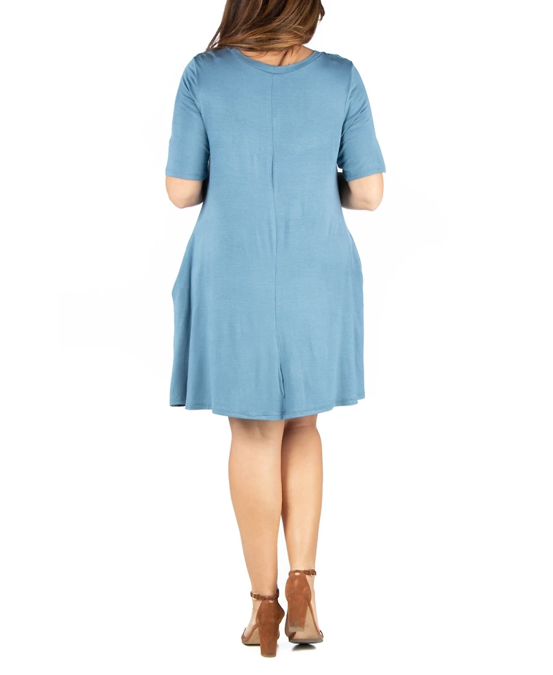 24seven Comfort Apparel Plus Knee Length Pocket T-shirt Dress