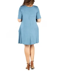 24seven Comfort Apparel Plus Knee Length Pocket T-shirt Dress