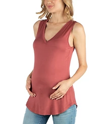 24seven Comfort Apparel V Neck Maternity Tunic Tank Top with Round Hemline