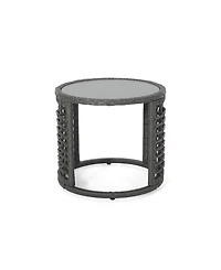 Noble House Tatiana Outdoor Modern Boho Side Table with Glass Top