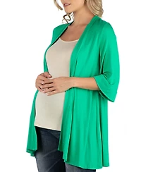 24seven Comfort Apparel Open Front Elbow Length Sleeve Maternity Cardigan