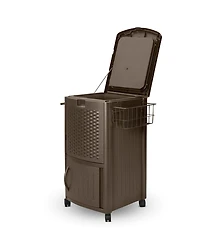Suncast DCCW3000D 77 Quart Resin Wicker Patio Cooler with Cabinet & Wire Basket