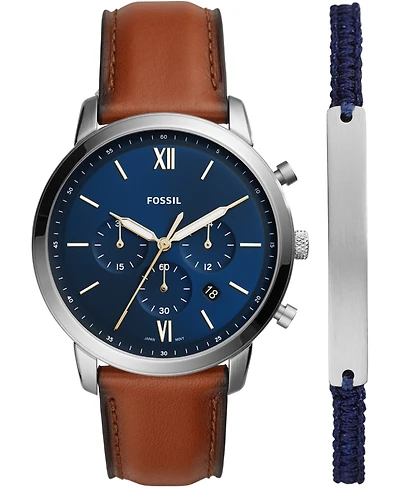 Fossil Men's Chronograph Bronson Brown Leather Strap Watch 50mm Gift Set