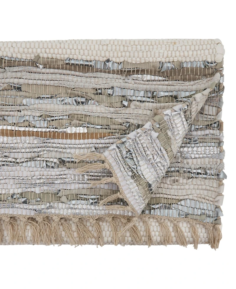Saro Lifestyle Striped Leather Chindi Runner
