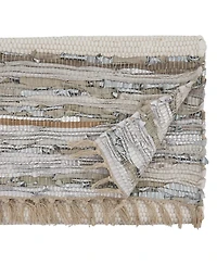 Saro Lifestyle Striped Leather Chindi Runner