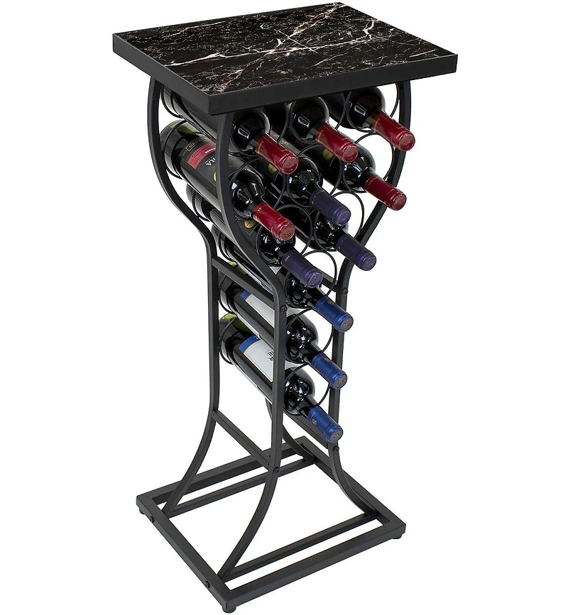 Sorbus Wine Rack Table - Stylish Storage for 11 Bottles with Faux Marble Top & Conversation-Starting Design (Marble Black)
