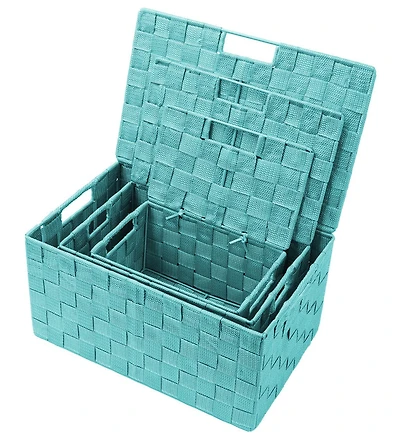 Sorbus 3 Piece Decorative Stackable Woven Basket with Lid and Built-in Carry Handles - Great for Storage Organization