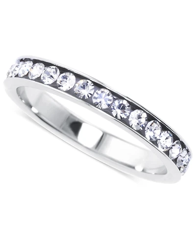 Crystal Eternity Flat Edge Stacking Band Sterling Silver