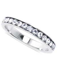 Crystal Eternity Flat Edge Stacking Band Sterling Silver
