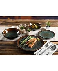 Gibson Kyoto Teal 16-piece Double Bowls Dinnerware Set, Service for 4