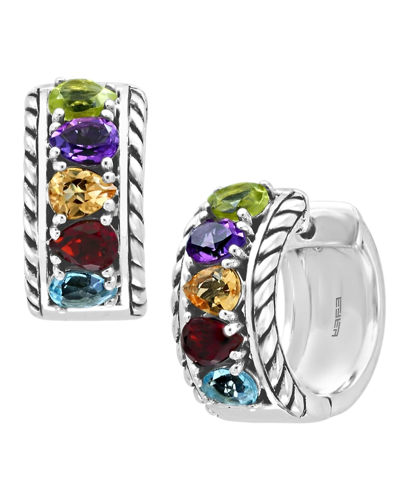 Effy Multi-Gemstone Small Huggie Hoop Earrings (1-7/8 ct. t.w.) in Sterling Silver