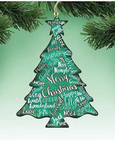 Designocracy Merry Christmas Tree Wooden Ornaments, Set of 2