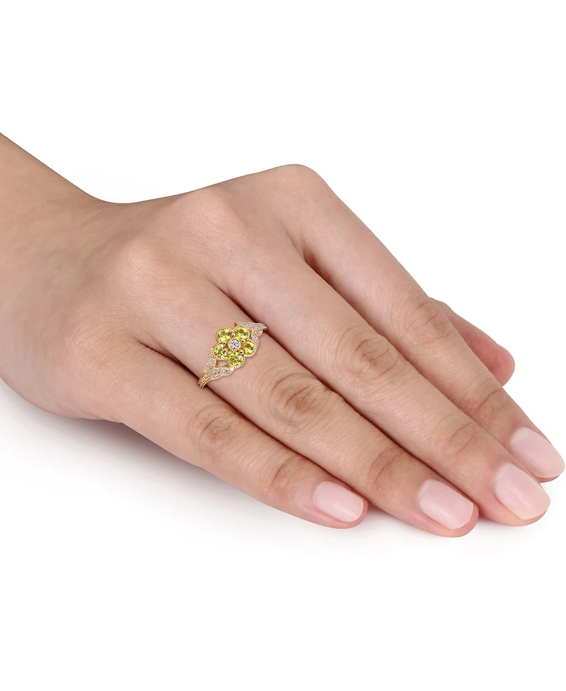 Yellow Sapphire (3/4 ct. t.w.) & Diamond (1/6 Flower Ring 10k Gold