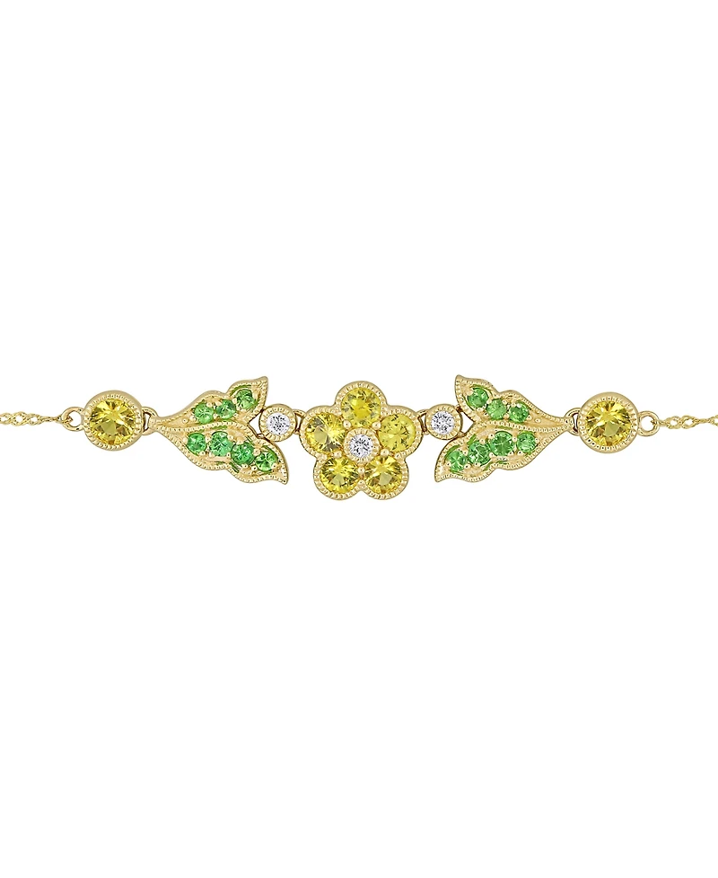 Yellow Sapphire (1-1/5 ct. t.w.) & Tsavorite (1/5 ct. t.w.) Flower & Leaf 17" Statement Necklace in 10k Gold