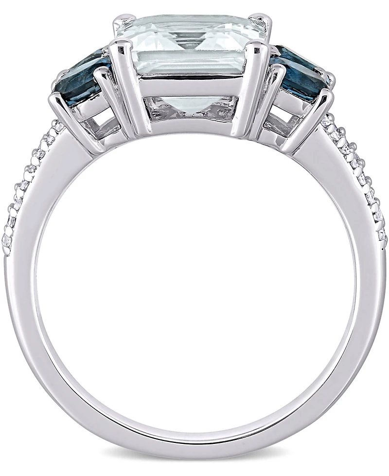 Aquamarine (3 ct. t.w.), Blue Topaz (1 t.w.) & Diamond (1/10 Ring Sterling Silver