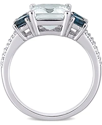 Aquamarine (3 ct. t.w.), Blue Topaz (1 t.w.) & Diamond (1/10 Ring Sterling Silver