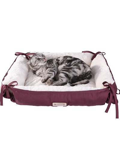 Armarkat 2-In-1 Cat Pet Bed & Fleece Cat Mat, Burgundy/Ivory - Extra Thick Poly Fill, Machine Washable