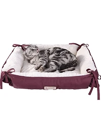 Armarkat 2-In-1 Cat Pet Bed & Fleece Cat Mat, Burgundy/Ivory - Extra Thick Poly Fill, Machine Washable