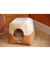 Armarkat 2-In-1 Cat Bed Cave Shape And Cuddle Pet Bed, Brown/Beige - Waterproof Base, Soft Velvet Covering