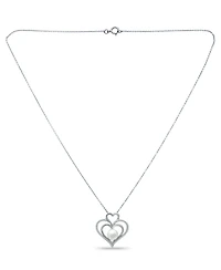 Imitation Pearl and Cubic Zirconia Pave Triple Heart Slide Pendant on in Silver Plate 18"