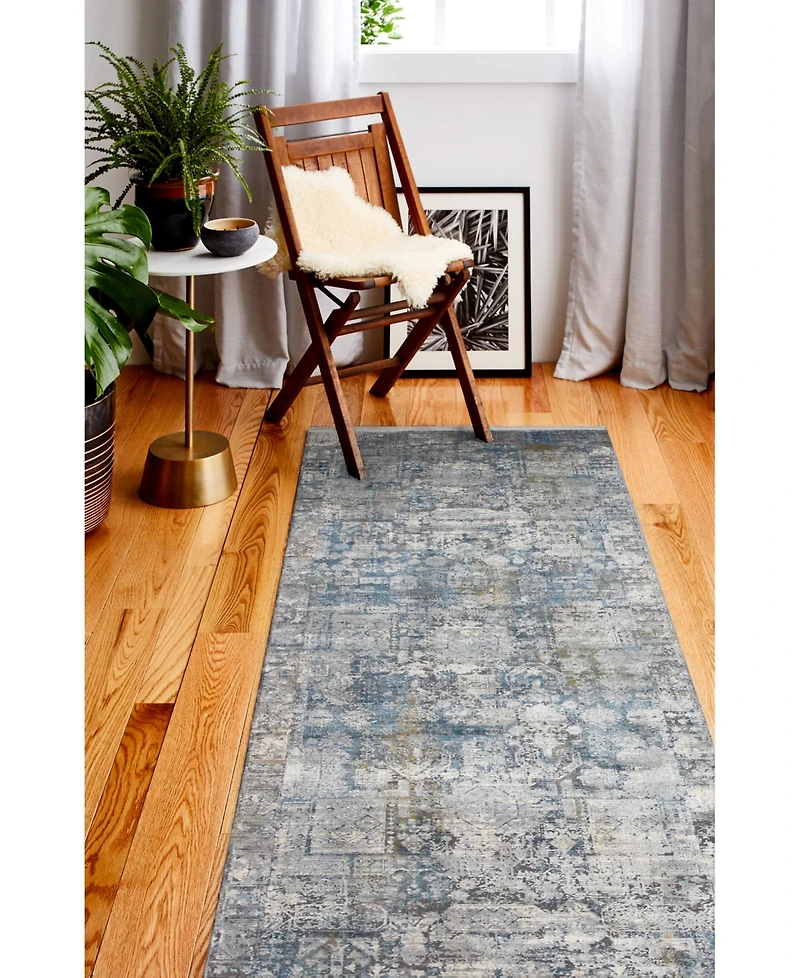 Bashian Charm Cha-05 Gray, Blue 2'6" x 8' Runner Rug