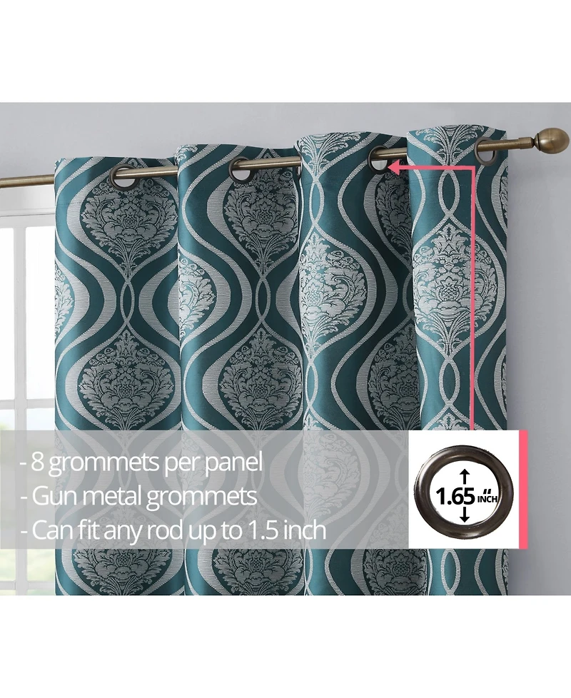 Hlc.me Montero Damask 100% Complete Blackout Shading Thermal Insulated Energy Efficient Heat/Cold Blocking Grommet Heavy Curtain Drapery Panels for Li