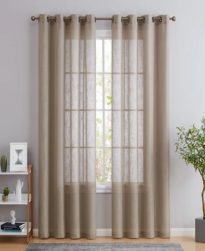 Hlc.me Abbey Faux Linen Textured Semi Sheer Privacy Sun Light Filtering Transparent Window Grommet Long Thick Curtains Drapery Panels for Bedroom & Li